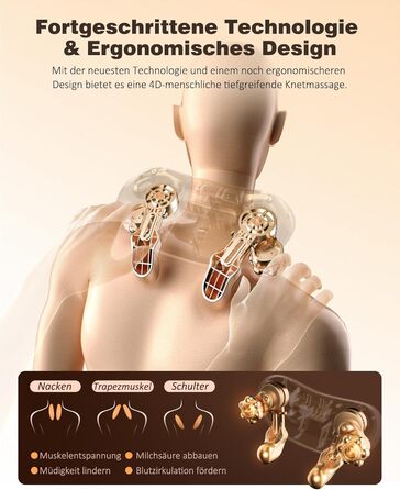 Масажер для шиї KNQZE® Shiatsu 4D з підігрівом, бездротовий, для шиї, плечей та спини, 2025 року випуску
