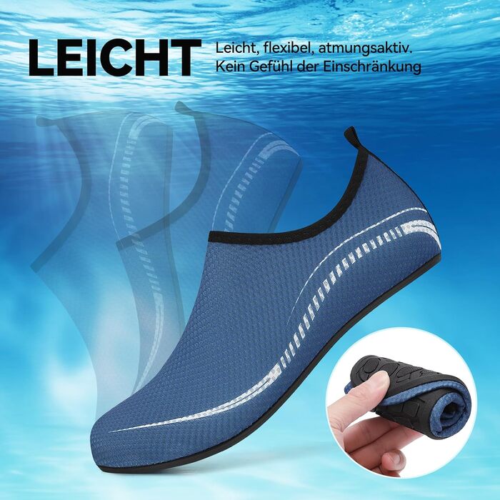 Чоловічі та жіночі водяні черевики для плавання та відпочинку на пляжі. Швидка сушка, антиковзаюча підошва, унісекс (46 EU, блакитний)
