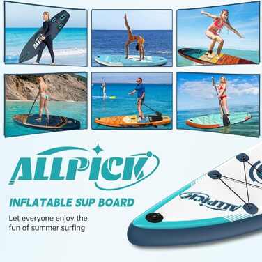 ALLPICK Преміум SUP-набір: надувна дошка для сапбордингу з універсальним кріпленням для камери, комплект аксесуарів, регульоване весло, для початківців і досвідчених, до 180 кг