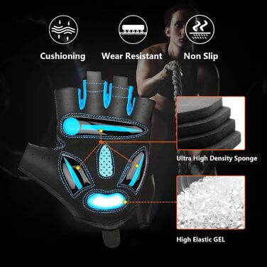 Велосипедні рукавички MTB напівпальцеві літні для чоловіків та жінок, з гелевою амортизацією, дихаючі, зручні, неслизькі, синього кольору