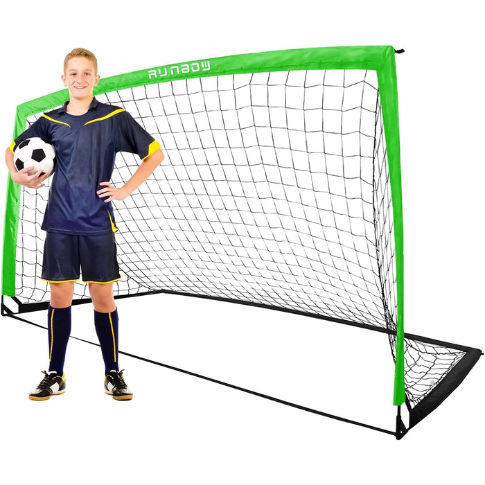 Ворота для футболу RUNBOW для дітей, портативні, для двору, дитяче тренування, з сумкою для перенесення, 2,7 x 1,5 м (зелені)