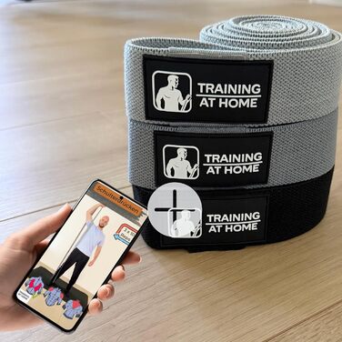 Набір гумових еспандерів для фітнесу Trainingathome (3 рівні опору) з відео-планом на 21 день | Еспандери з тканини для домашніх тренувань, мобільності, силових вправ, пілатесу та фізіотерапії