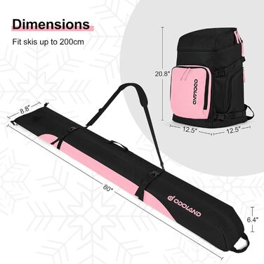 Сумка для лиж Odoland Skitasche Set, рожева: містка, водонепроникна, для подорожей, до 200 см