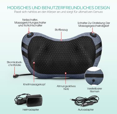 VOYOR HEALTH Масажна подушка з функцією підігріву, шиацу масажер з 3D масажними головками для шиї, спини та ніг, електричний прилад для зняття м'язового болю, подарунок для чоловіків і жінок, модель YZ200, блідо-блакитний