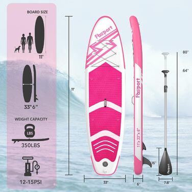 FBSPORT SUP дошка 11' Premium Stand Up Paddle Board для йоги з аксесуарами та сумкою | Широка стійка, контроль на хвилях, неслизька поверхня, страховка, весло та насос для молоді та дорослих (рожевий)