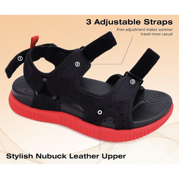 Чоловічі сандалі KuaiLu для трекінгу та відпочинку: ортопедичні, зручні, літні, пляжні, чорно-червоні, розмір 45 EU