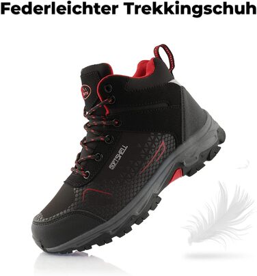 Черевики для туризму жіночі та чоловічі, зимові, водовідштовхувальні, чорно-червоні (36 EU)