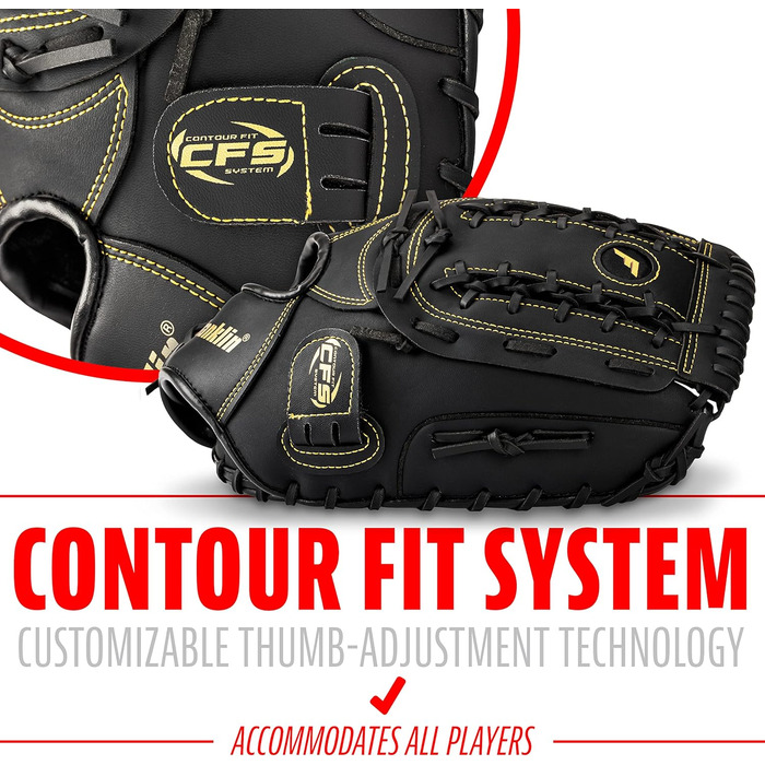 Рукавиця для бейсболу та софтболу Franklin Sports Field Master (правий, 31.8 см) - First Base Mitt, Чорний/Золотий