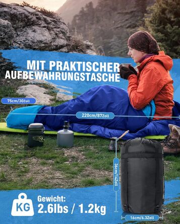 Спальний мішок 3-4 сезони, водонепроникний, ультралегкий, 220*75см (зелений/блакитний)