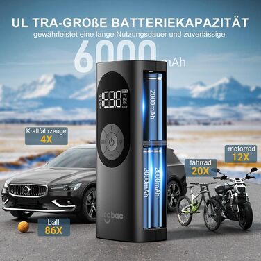 Електричний насос для велосипедів, авто і мотоциклів 6000mAh, 150PSI, з LED підсвіткою та цифровим манометром