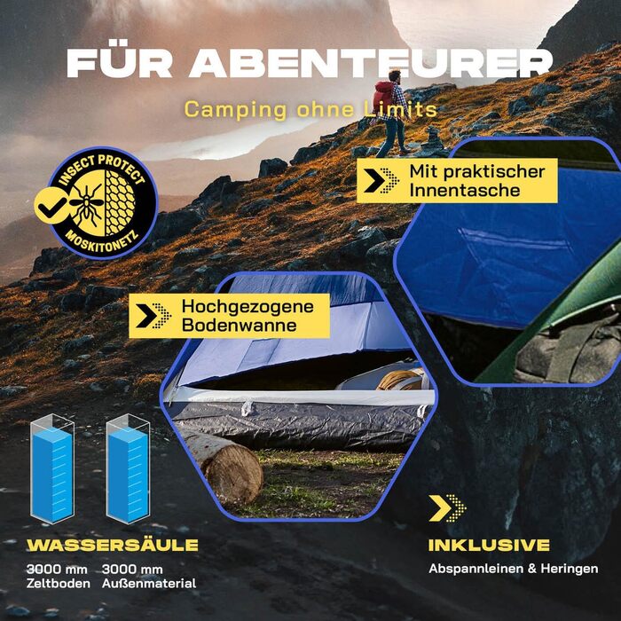 Намет Lumaland Outdoor Kuppelzelt для кемпінгу та подорожей, 2-3 особи, 215x195x120 см, блакитний