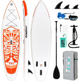 Надувний SUP (Stand Up Paddle Board) FunWater 10'6' & 11'6' з аксесуарами: весло, насос, рюкзак, плавники. Підходить для будь-якого рівня підготовки. Кольори: рожевий (10'6-TIKI ROSA), помаранчевий (10'6-TIKI ORANGE)
