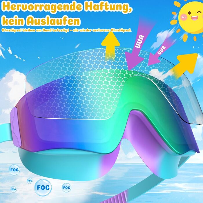Дитячі окуляри для плавання COOLOO (2 шт.) - антифог, UV-захист, герметичні, для хлопчиків та дівчаток 3-15 років (ліловий, зелено-блакитний/рожевий)
