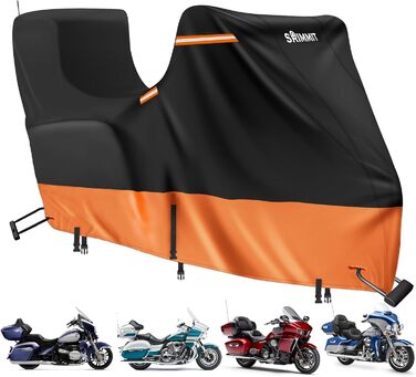 Водонепроникний чохол для мотоцикла Motorrad Plane, 420D, зимовий, для туристичних моделей, захист від сонця, дощу та пилу, Deluxe Edition (274x111x142CM, 300x111x142CM), чорно-помаранчевий