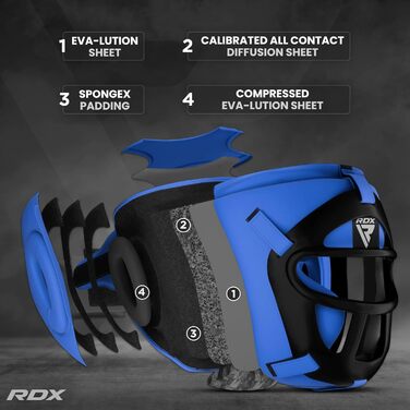 Захист голови для боксу та кікбоксингу RDX Maya Hide, MMA, Taekwondo, Muay Thai, чоловічий/жіночий, синій