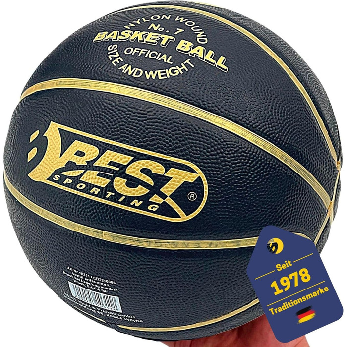 Баскетбольний м'яч Best Sporting Playoff, розмір 7, для вулиці, чорний із золотом, офіційна вага та розмір, високоякісний