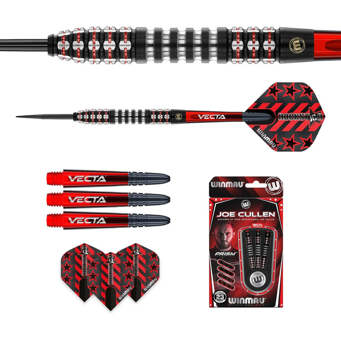 Дротики WINMAU Joe Cullen Ignition 23 г вольфрамові, сталевий наконечник, з крилами та хвостовиками для професіоналів