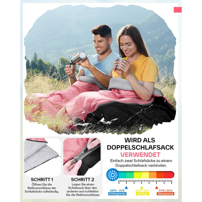 Сплячий мішок літній Sportneer 190x85 см: легкий, водонепроникний, для кемпінгу, походів, подорожей (рожевий)