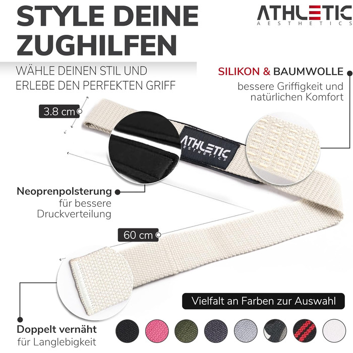 Підтримка для тяги Athletic Aesthetics - Професійні ремені для підйому ваги 60 см для фітнесу, важкої атлетики, станової тяги - Пара ременів для жінок та чоловіків, Бежевий (Силікон)