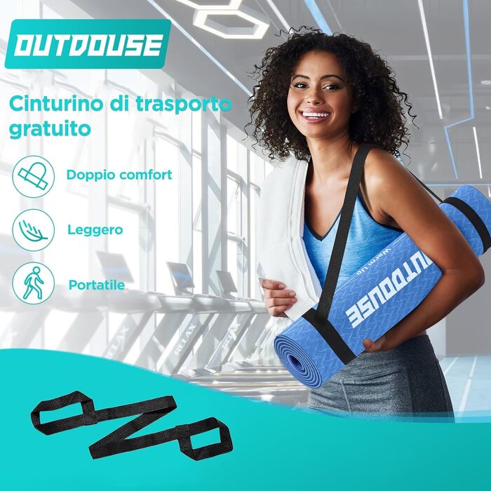 Килимок для йоги Sportmatte – 70 з друкованими позами, неслизький матеріал TPE, для гімнастики, пілатесу, дому та подорожей, фітнес-килимок для жінок та чоловіків, 181x63x0,6 см (Глибокий синій та світло-синій)