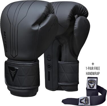 Боксерські рукавички Mytra Fusion 16oz чорні з бинтами, для MMA, Муай Тай, кікбоксингу, чоловічі та жіночі, тренувальні