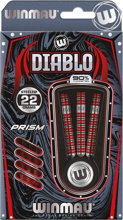 Дротики для дартсу WINMAU Diablo 22 г, сталевий наконечник, вольфрам, з крилами та стрижнями, професійні, паралельний корпус