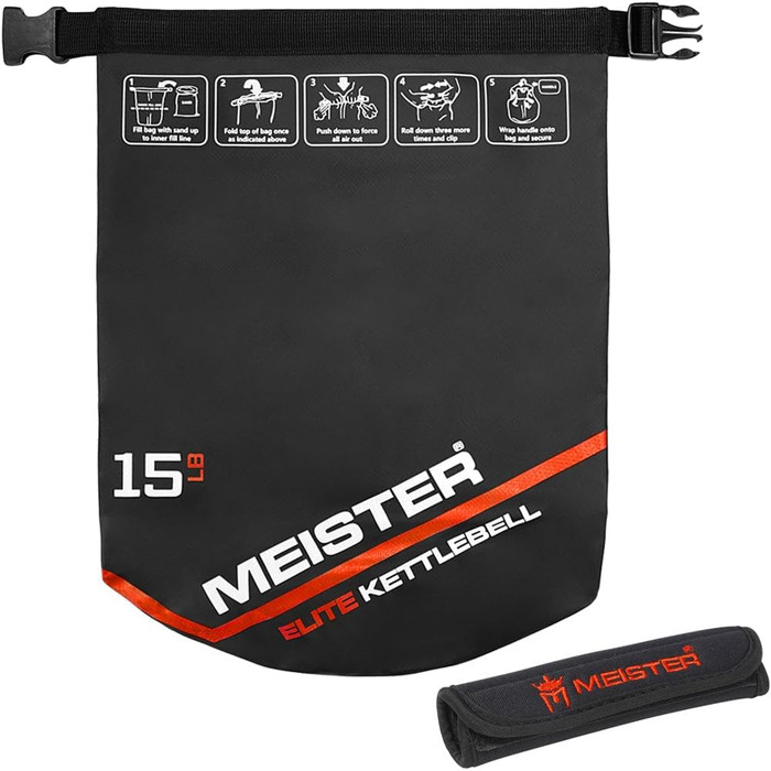Meister Elite портативна піщана гиря-мішок, м'яка гиря з піском, 6,8 кг (15 фунтів), чорна