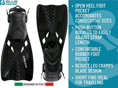 Ласти CRESSI Tonga (набір) для снорклінгу та плавання, чорні, L/XL (42/47) + маска Baron