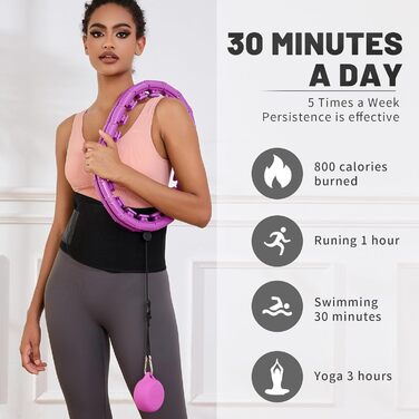 Гнучкий обруч для схуднення Weighted Fit Plus Size (фіолетовий) з масажним ефектом, 32 секції, для початківців та дорослих
