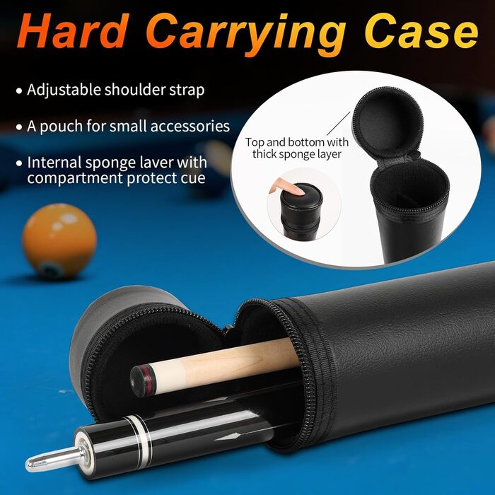 AKLOT Більярдний кий 3-в-1, 58 дюймів, з канадського клена, 19 oz, з можливістю регулювання ваги до 20/21 oz, з чохлом