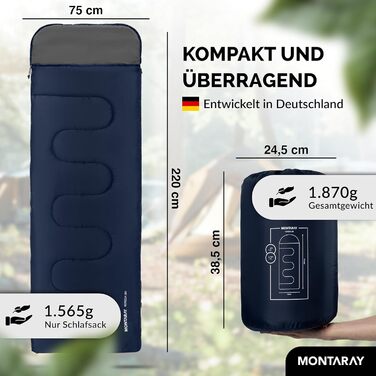 Спальний мішок для кемпінгу з капюшоном до -3°C з подушкою - зимовий та літній спальний мішок 3-4 сезони (75 x 220 см) - туристичний спальний мішок для жінок та чоловіків (теплий) Зелений (Блакитний, 280GSM, з капюшоном)