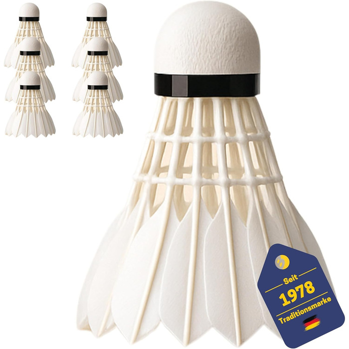 Набір для бадмінтону BEST SPORTING: 6 турнірних м'ячів з натураним пір'ям, середня швидкість