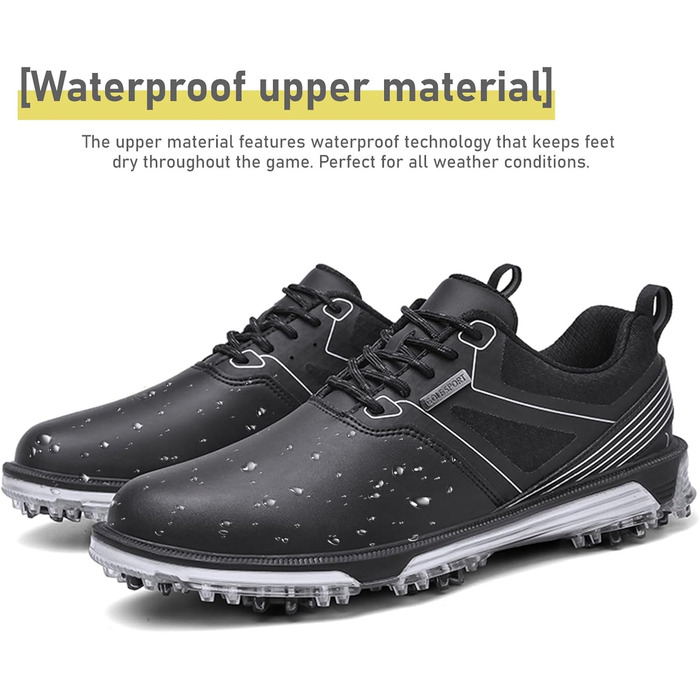 Гольф-взуття чоловіче ULTIANT водонепроникне з шнурівкою, дихаюче, для тренувань (Чорний, 41 EU)