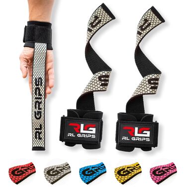 Лямки для тяги RL Grips з підтримкою зап'ястя для важкої атлетики, пауерліфтингу та бодібілдингу, допоміжні ручки для станової тяги та тренувань спини (Сірі)