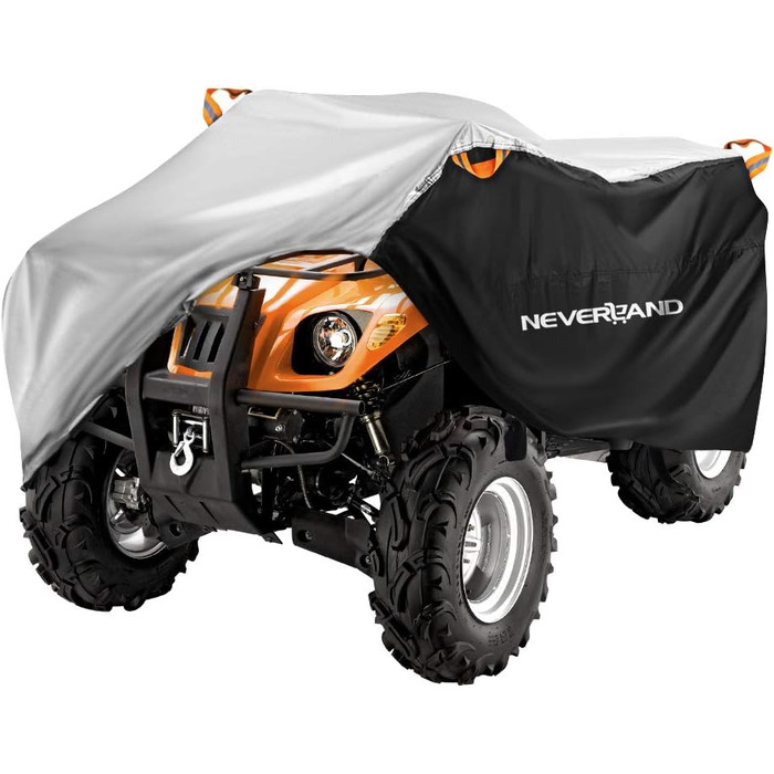 Водонепроникний чохол на квадроцикл NEVERLAND ATV (XXXL, 210x120x115 см) з тканини 300D Oxford, захисний покрив від дощу, пилу та UV-променів, чорно-сріблястий