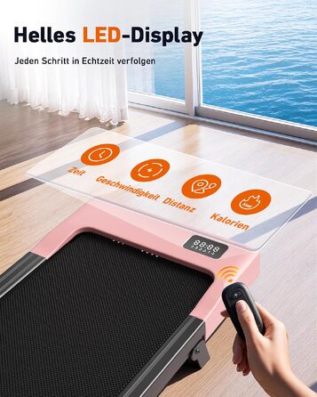 Бігова доріжка DeerRun Walking Pad з нахилом 6% для дому та офісу, компактний тренажер під стіл з LED-дисплеєм, керуванням через додаток та пультом, макс. навантаження 136 кг (Персиковий рожевий)