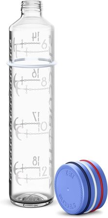 Мотиваційна пляшка для води NAVIGATOR 1 л, скляна, з маркуванням часу, блакитна, без BPA, для газованої води, ударостійка, герметична