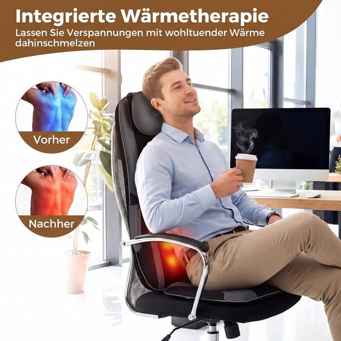 Масажна подушка Shiatsu COSTWAY з 4 роликовими вузлами та 2 вібраційними моторами, 3D масажна килимок, масажер спини з підігрівом для дому та офісу
