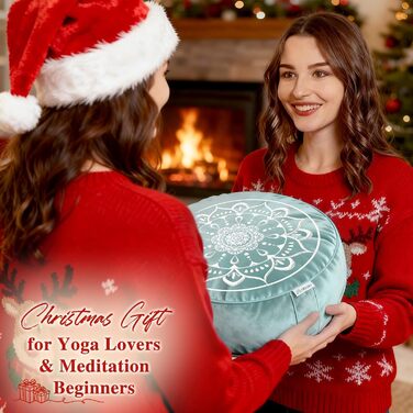 Подушка для медитації Hihealer з додатковим оксамитовим чохлом – велика традиційна подушка для медитації, килимок для йоги, Zafu наповнений лушпинням гречанки, для жінок (Синій & Чорний)