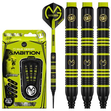 Дарти WINMAU Michael Van Gerwen MvG Ambition Professional (латунь) з пір'ям та стрижнями, сталеві та м'які (20 г)