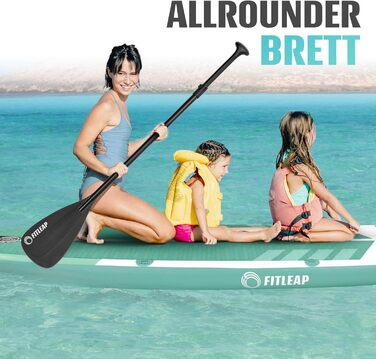 Надувний SUP Борд Fitleap Premium Stand Up Paddle Board - Комплект з насосом, веслом та рюкзаком. Ідеально для початківців та професіоналів, для йоги, серфінгу та водного спорту. (Зелений в смужку, 1 особа)
