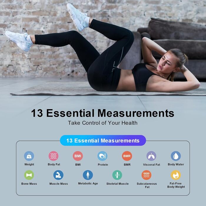 Healthkeep розумні ваги для аналізу складу тіла, Bluetooth, імпедансний вимірювач, висока точність, 13 показників, додаток, до 180 кг, 28x28 см