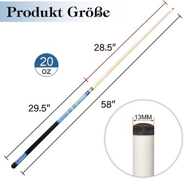 RAYNA GAMES: Більярдний кий для професійних гравців - якісний набір з канадського ахового дерева, з нержавіючою сталею, 58 дюймів, для дорослих