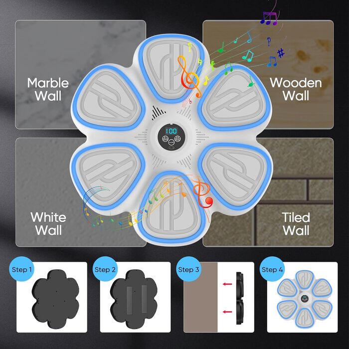 Музична боксерська машина Doramier з Bluetooth, LED-підсвічуванням та 2 парами рукавичок. 9 режимів тренування, підрахунок ударів, для дорослих та дітей.