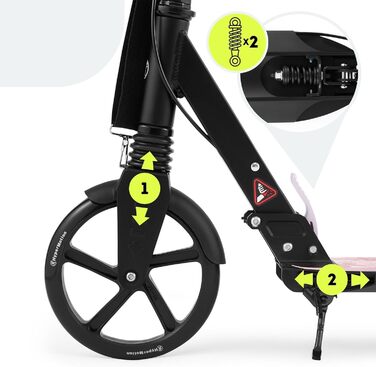 Самокат дитячий та підлітковий HyperMotion Vibe алюмінієвий, до 100 кг, складний, регульована висота керма, колеса 200 мм, ABEC-7 (Чорний з рожевим)
