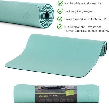 Йога мат Bodhi Lotus Pro: Антиковзка тренувальна килимок для йоги, фітнесу, пілатесу та гімнастики. Гіпоалергенна, темно-зелена/зелена (аква/тіл)