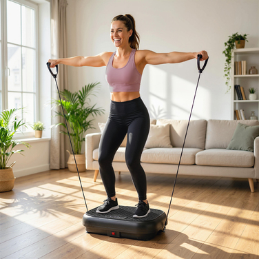 Віброплатформа з 120 рівнями інтенсивності, 5 програмами, пультом дистанційного керування та LED-дисплеєм для нарощування м'язової маси, чорного кольору