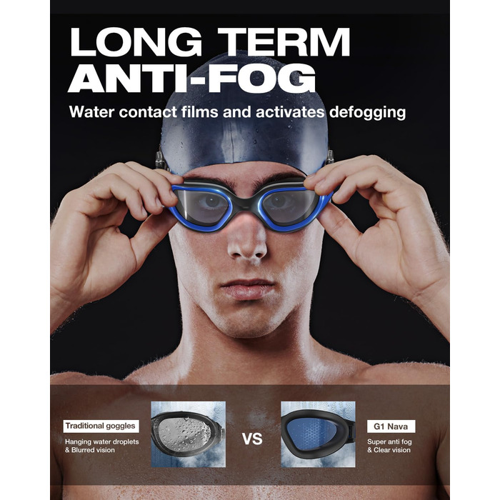Окуляри для плавання ZIONOR G1 NAVA Anti-Fog (антизапітні), дорослі, унісекс, 100% UV-захист, чорно-сині