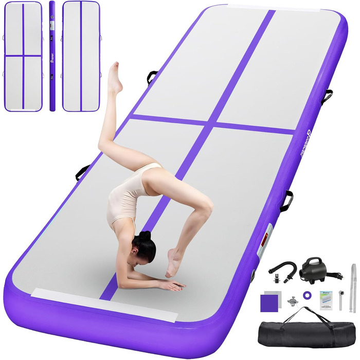 FBSPORT Airtrack Matte - килимок для гімнастики та йоги, 10/20 см, з насосом та сумкою