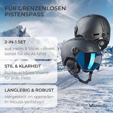 Шолом гірськолижний BLACK CREVICE Chamonix I з візором, чорний матовий, карбон/білий, унісекс, 58-61 см